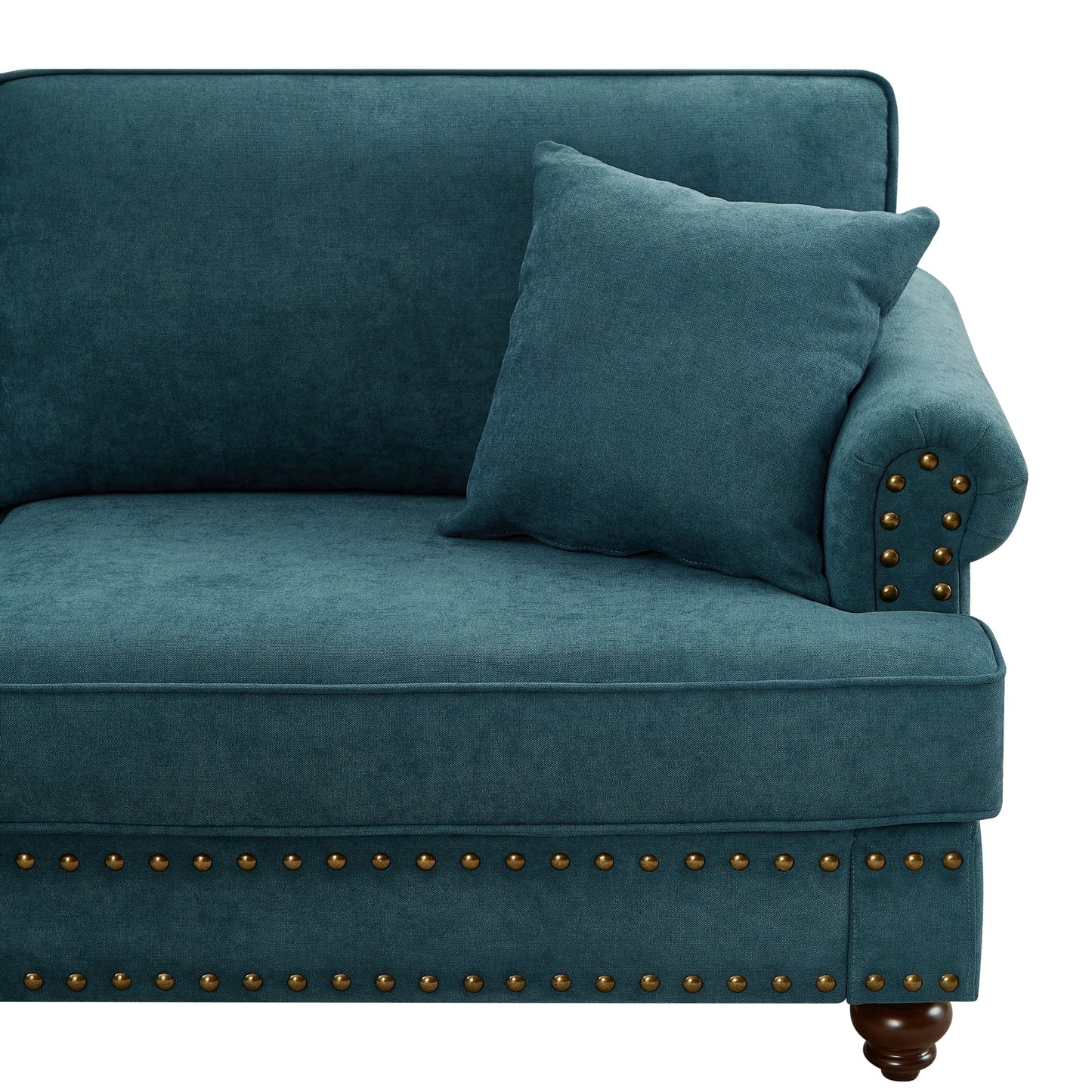 Modern Sleeper Sofa Chenille Fabric Sofa Couch with Nailhead Trim Couch and Lumbar Pillows, Rolled Arms Lounge Settee
