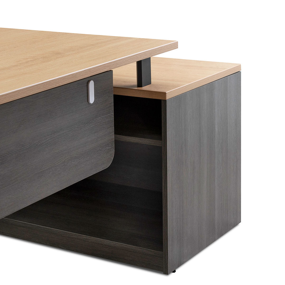 Cuevas 2.2m Left Return Office Desk - Black with Natural Top