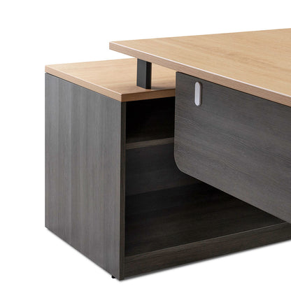 Cuevas 2.2m Right Return Office Desk - Black with Natural Top