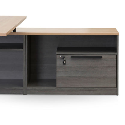 Cuevas 2.2m Right Return Office Desk - Black with Natural Top