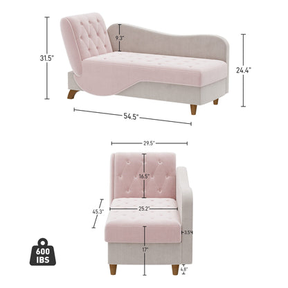 Ouyessir Upholstered Storage Chaise Lounge Chair with Left Armrest & Lumbar Pillow