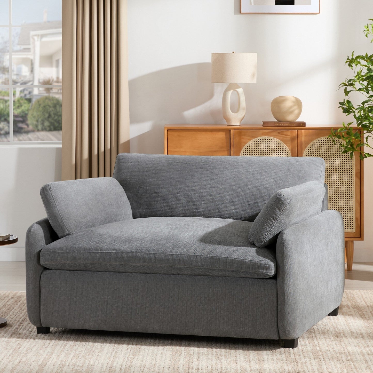 Oversized Chenille Single Sofa Chair â?Wide and Deep Seat Accent Chair with Throw Pillows by Harper&Bright Designs