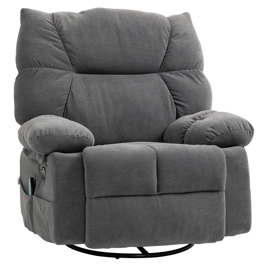 Oversized Swivel Heat Massage Rocker Recliner Teddy Fabric Armchair Single Sofa with Footrest, Remote and 4 Side Pockets