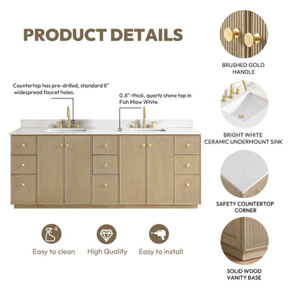 Oza Bath Vanity with Quartz Stone Top without Mirror
