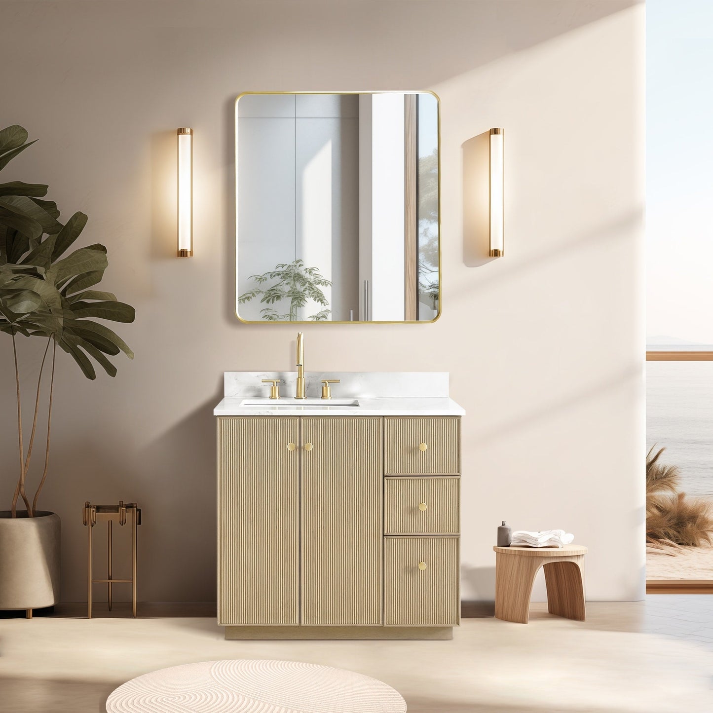 Oza Bath Vanity with Quartz Stone Top without Mirror