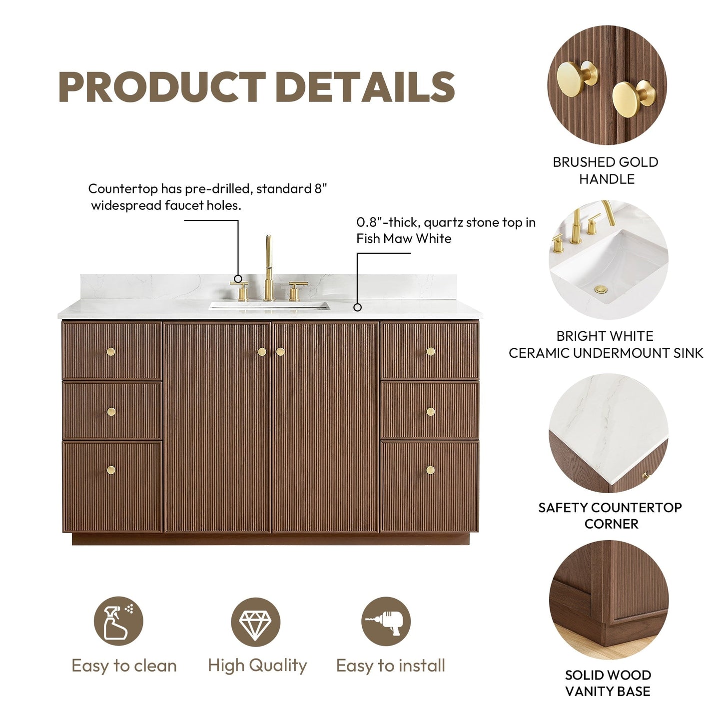 Oza Bath Vanity with Quartz Stone Top without Mirror