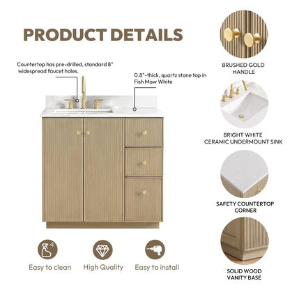 Oza Bath Vanity with Quartz Stone Top without Mirror