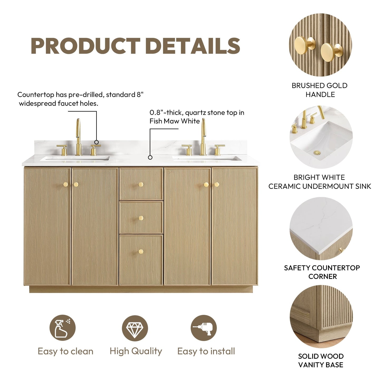 Oza Bath Vanity with Quartz Stone Top without Mirror