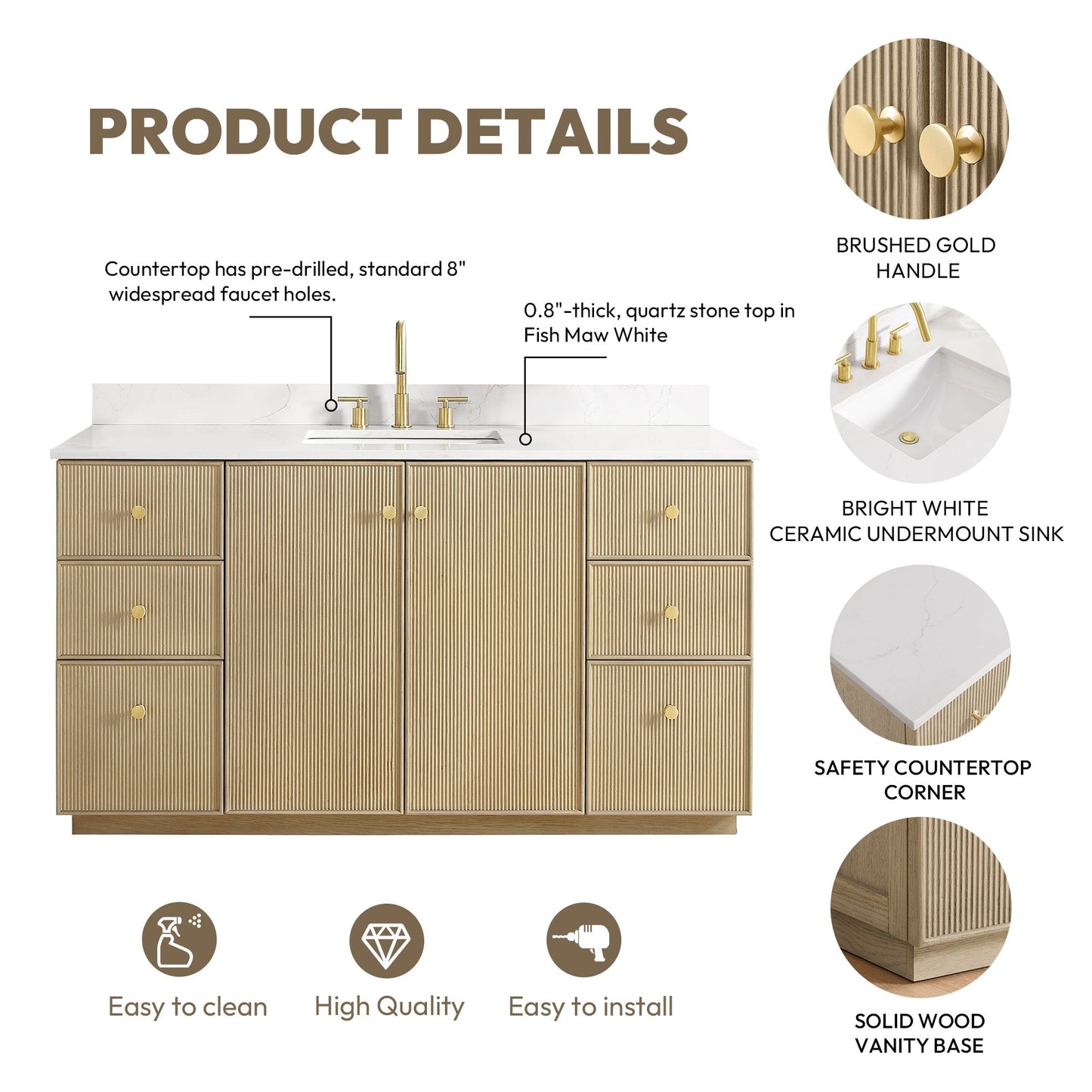 Oza Bath Vanity with Quartz Stone Top without Mirror