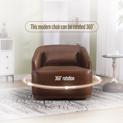 PU Swivel Barrel Chair, 360-Degree Rotating Club Chair for Living Room, or Lounge, Comfortable Accent Chair with Metal Base