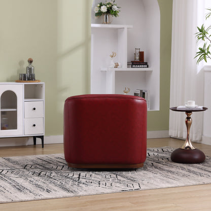 PU Swivel Barrel Chair, 360-Degree Rotating Club Chair for Living Room, or Lounge, Comfortable Accent Chair with Metal Base