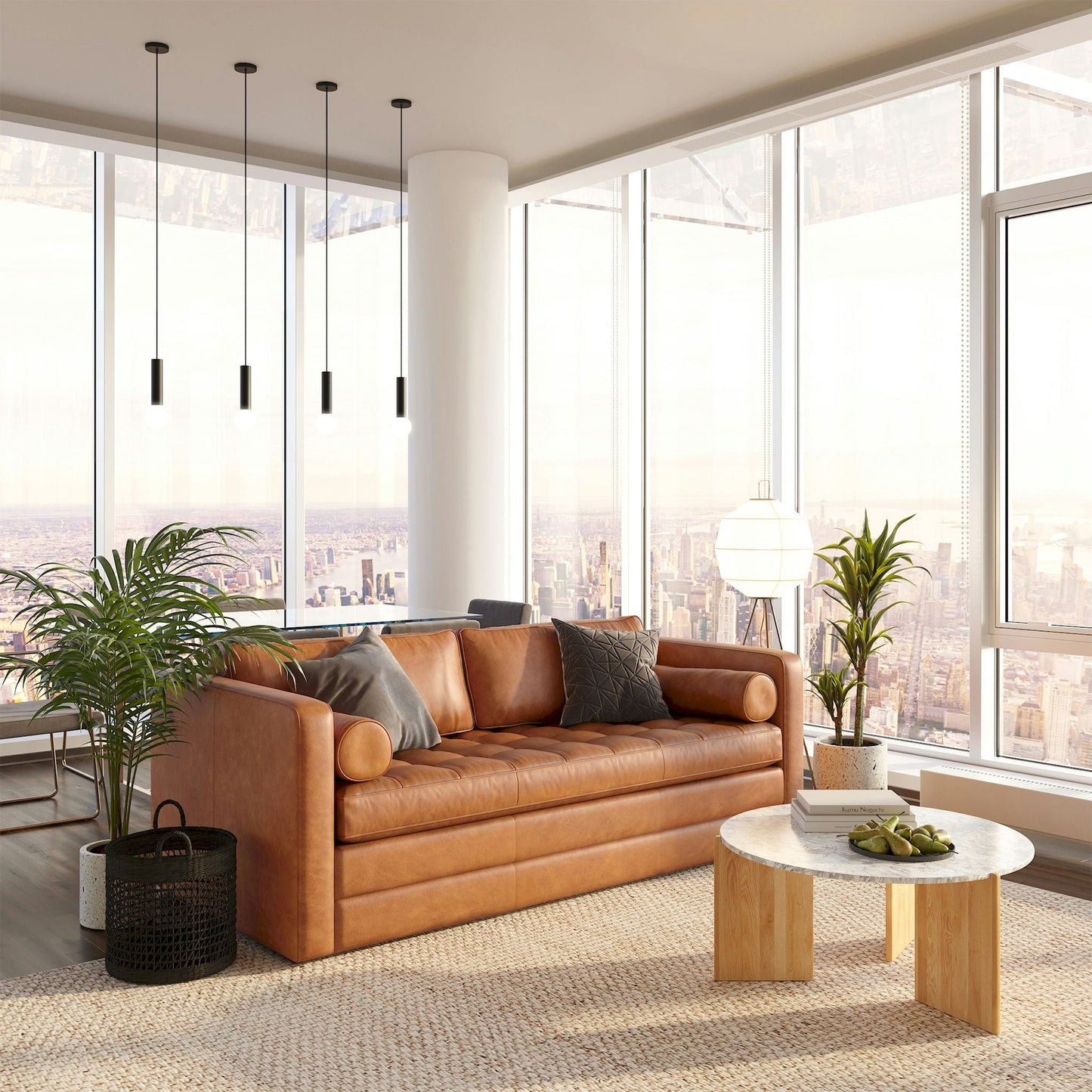 Poly & Bark Napa 82 Leather Pull-Out Convertible Sleeper Sofa - Full Grain Genuine Italian Leather