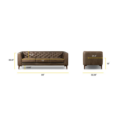 Poly & Bark Essex 89 Sofa - Full Grain Genuine Italian Leather