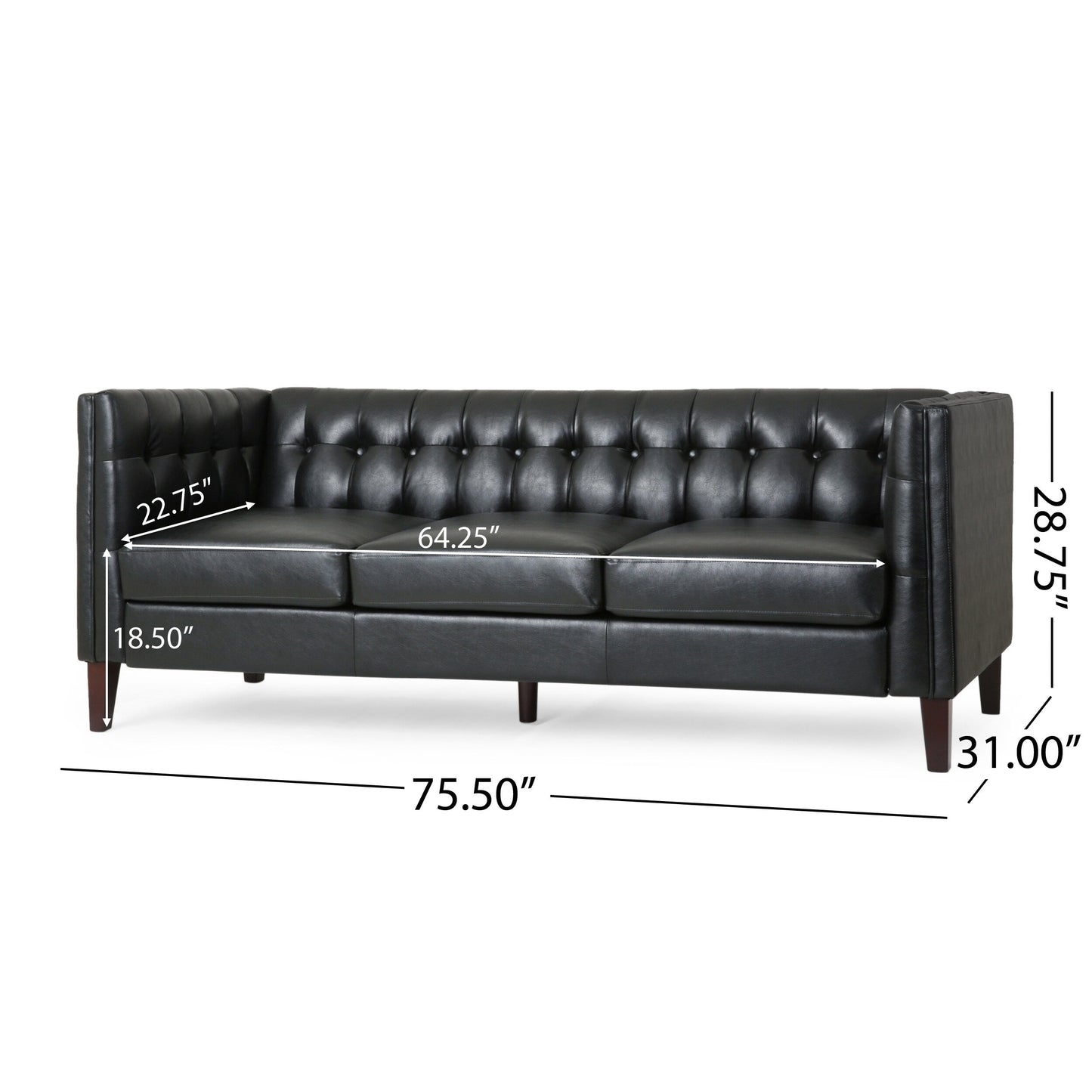 Pondway Faux Leather Tufted 3 Seater Sofa by Christopher Knight Home