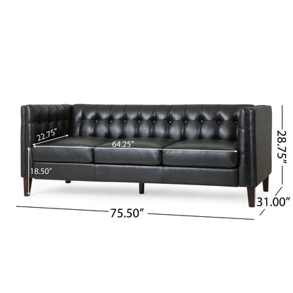 Pondway Faux Leather Tufted 3 Seater Sofa by Christopher Knight Home