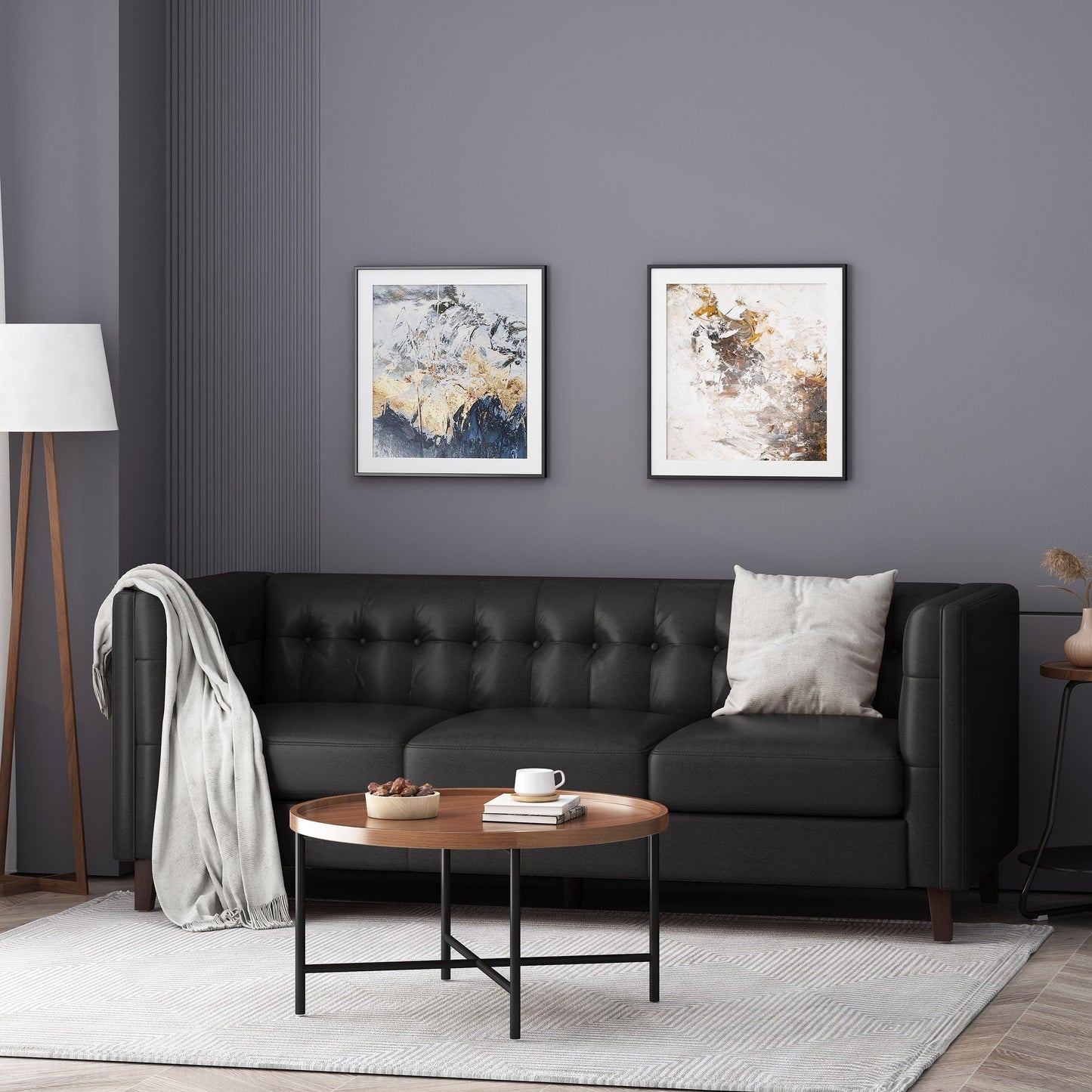 Pondway Faux Leather Tufted 3 Seater Sofa by Christopher Knight Home