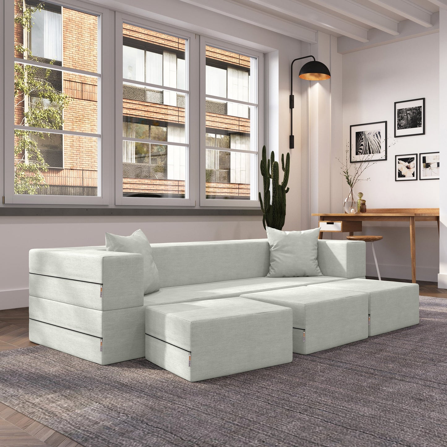 Porch & Den California King Convertible Sleeper Sofa and Ottomans