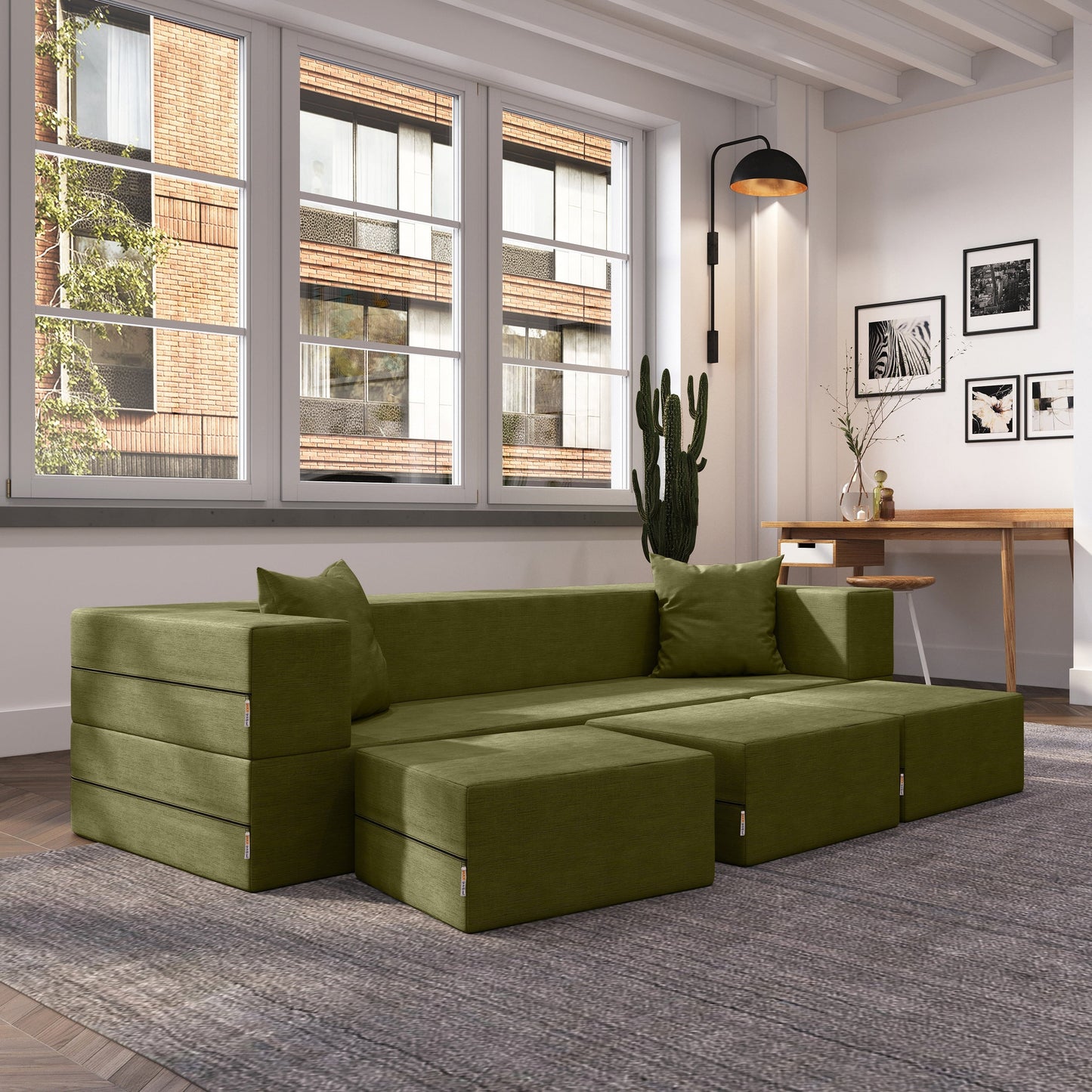 Porch & Den California King Convertible Sleeper Sofa and Ottomans