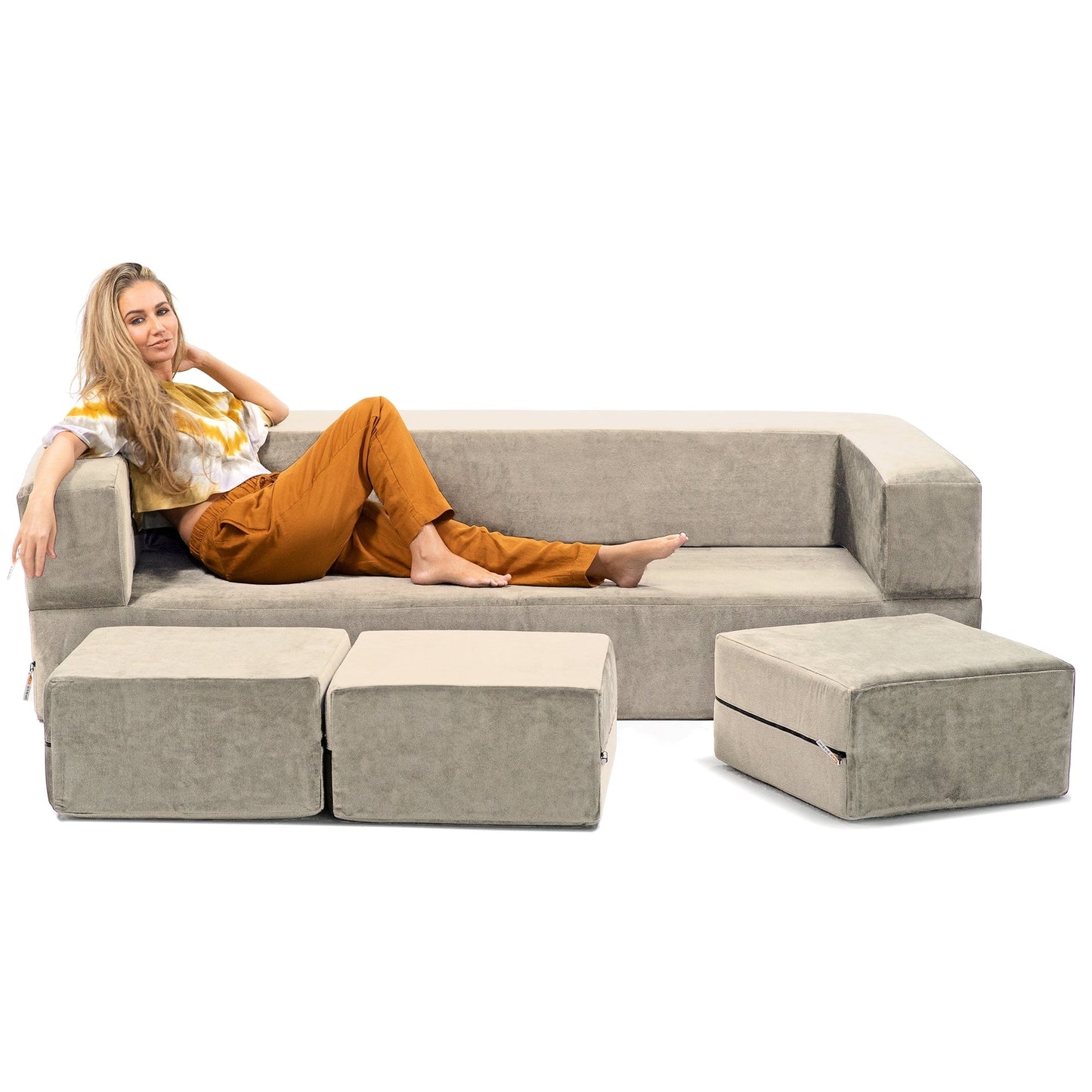 Porch & Den California King Convertible Sleeper Sofa and Ottomans