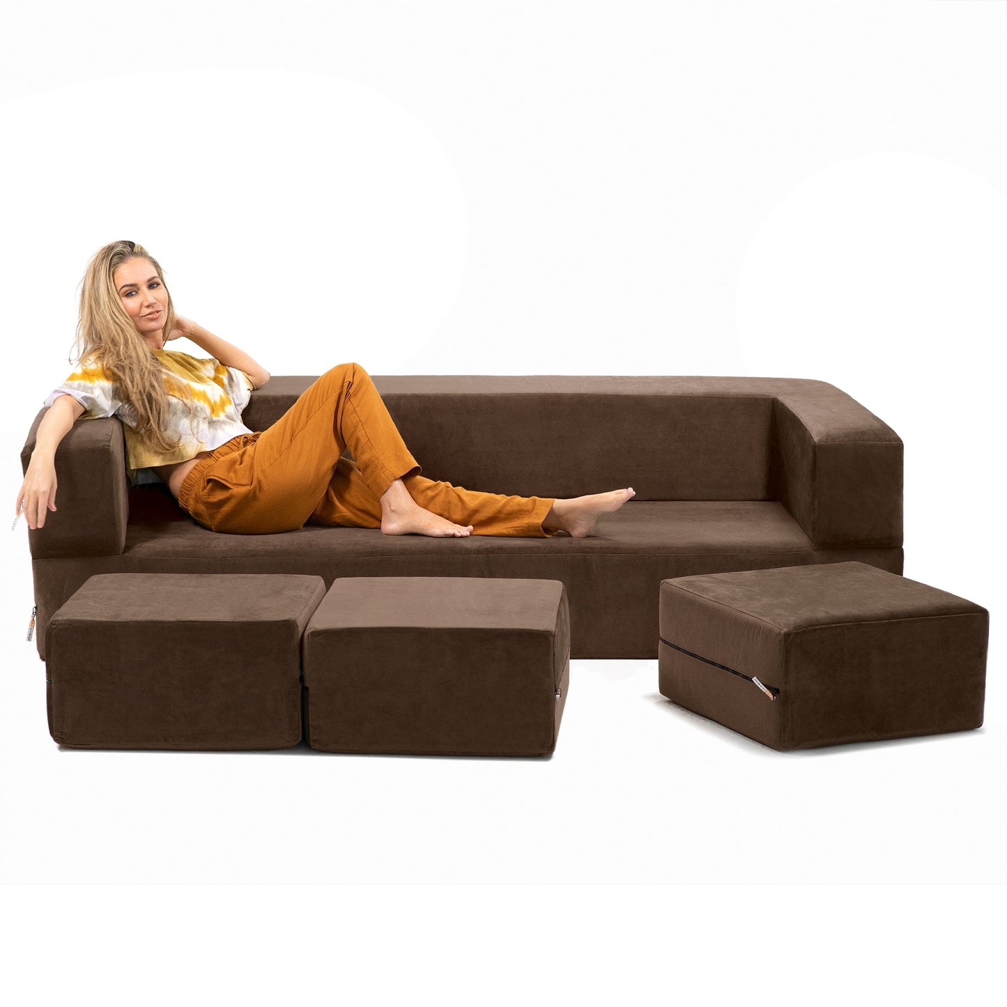 Porch & Den California King Convertible Sleeper Sofa and Ottomans