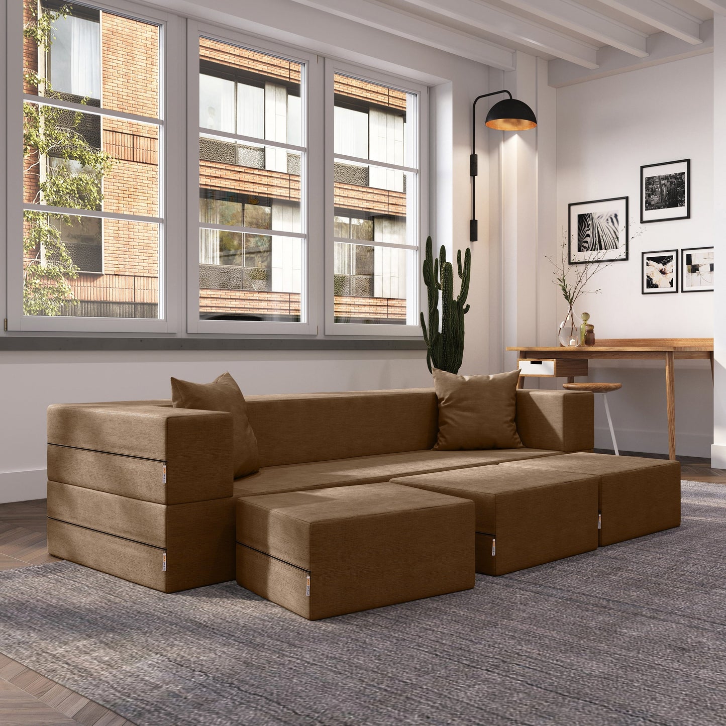 Porch & Den California King Convertible Sleeper Sofa and Ottomans