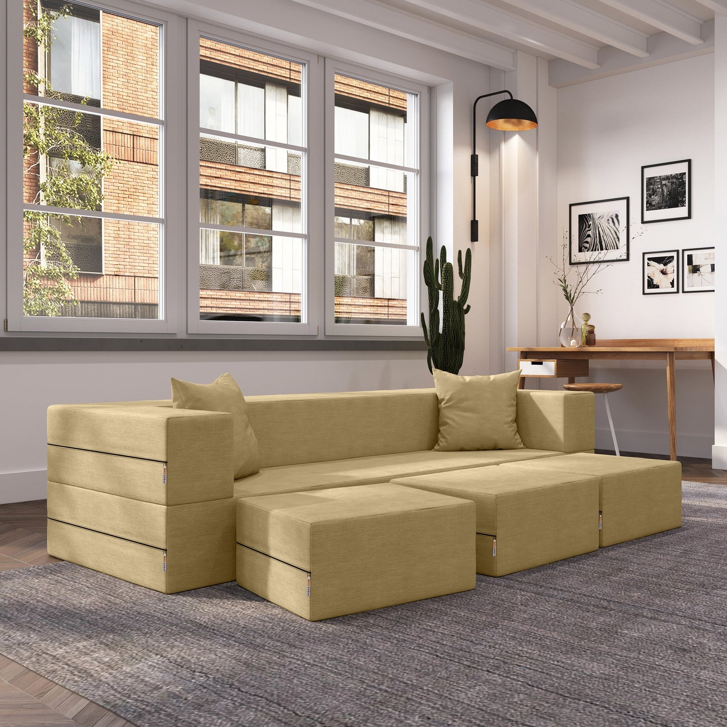 Porch & Den California King Convertible Sleeper Sofa and Ottomans