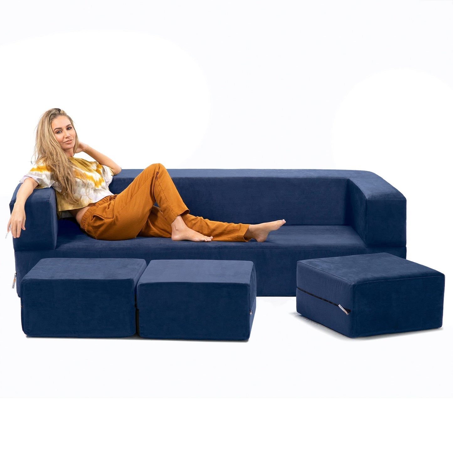 Porch & Den California King Convertible Sleeper Sofa and Ottomans