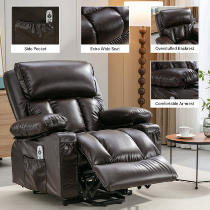 Power Electric massage lift lounge chair, suitable for the elderly, with heating and vibration functions, PU leather with USB, c