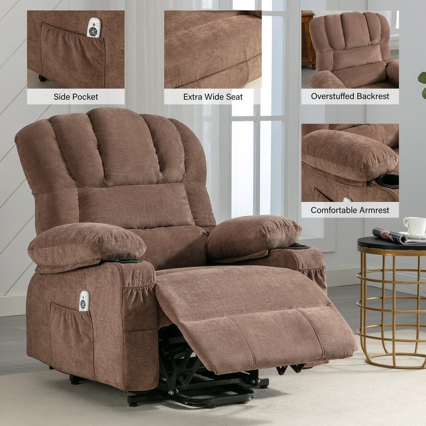 Power Electric massage lift lounge chair, suitable for the elderly, with heating and vibration functions, PU leather with USB, c