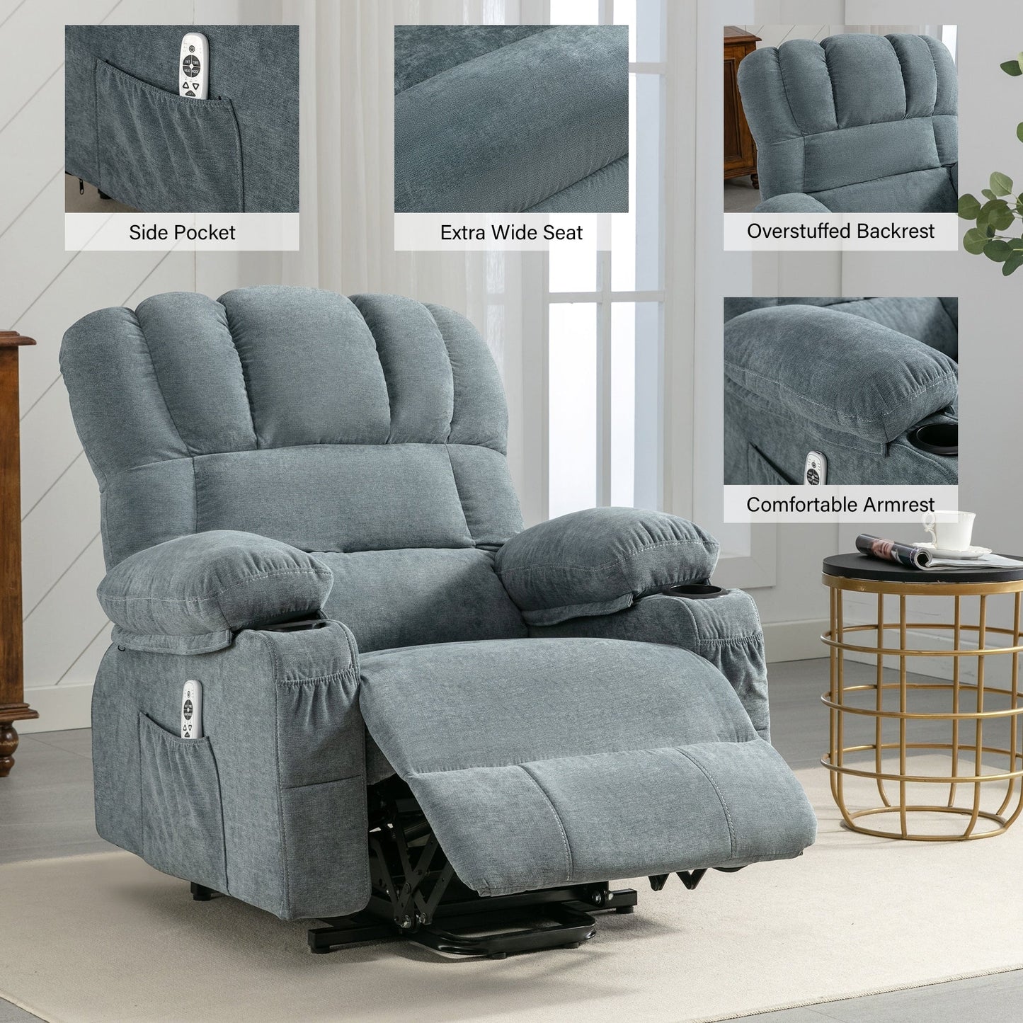 Power Electric massage lift lounge chair, suitable for the elderly, with heating and vibration functions, PU leather with USB, c