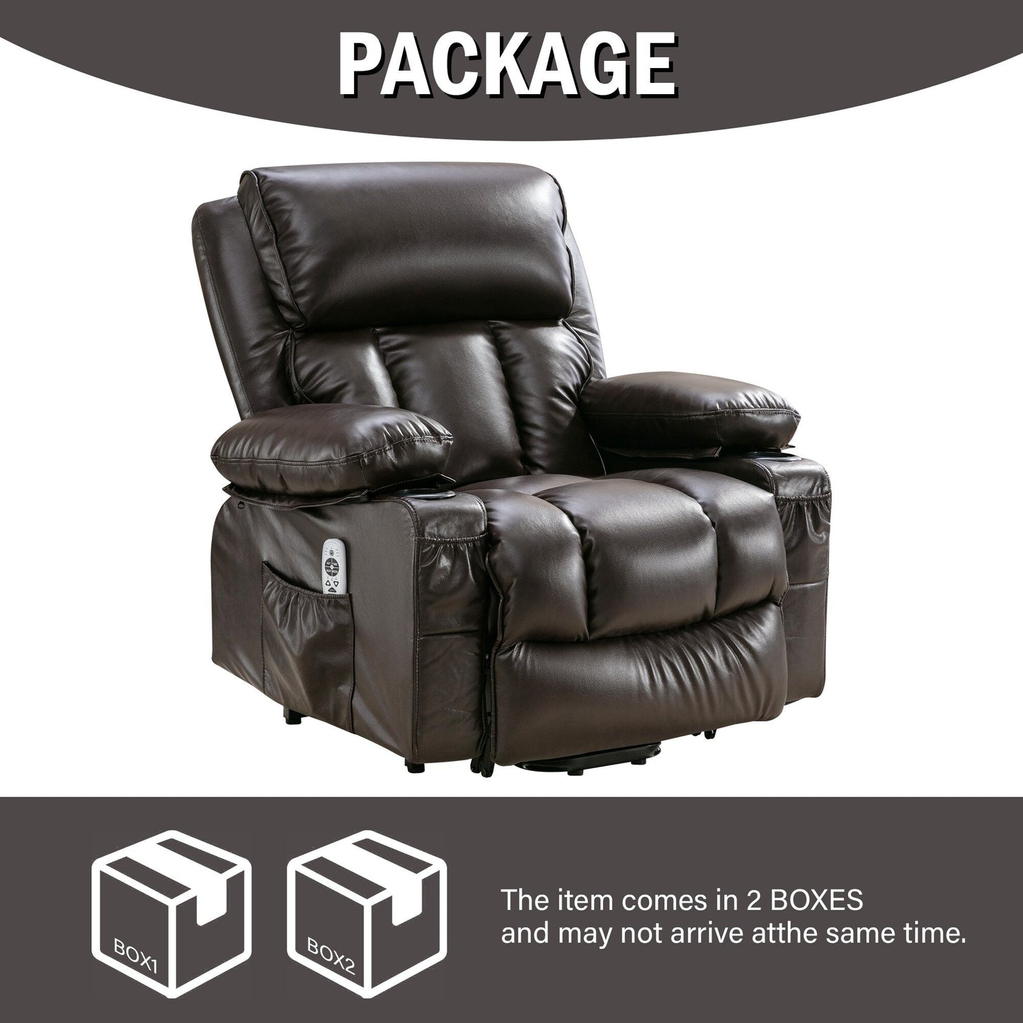 Power Electric massage lift lounge chair, suitable for the elderly, with heating and vibration functions, PU leather with USB, c