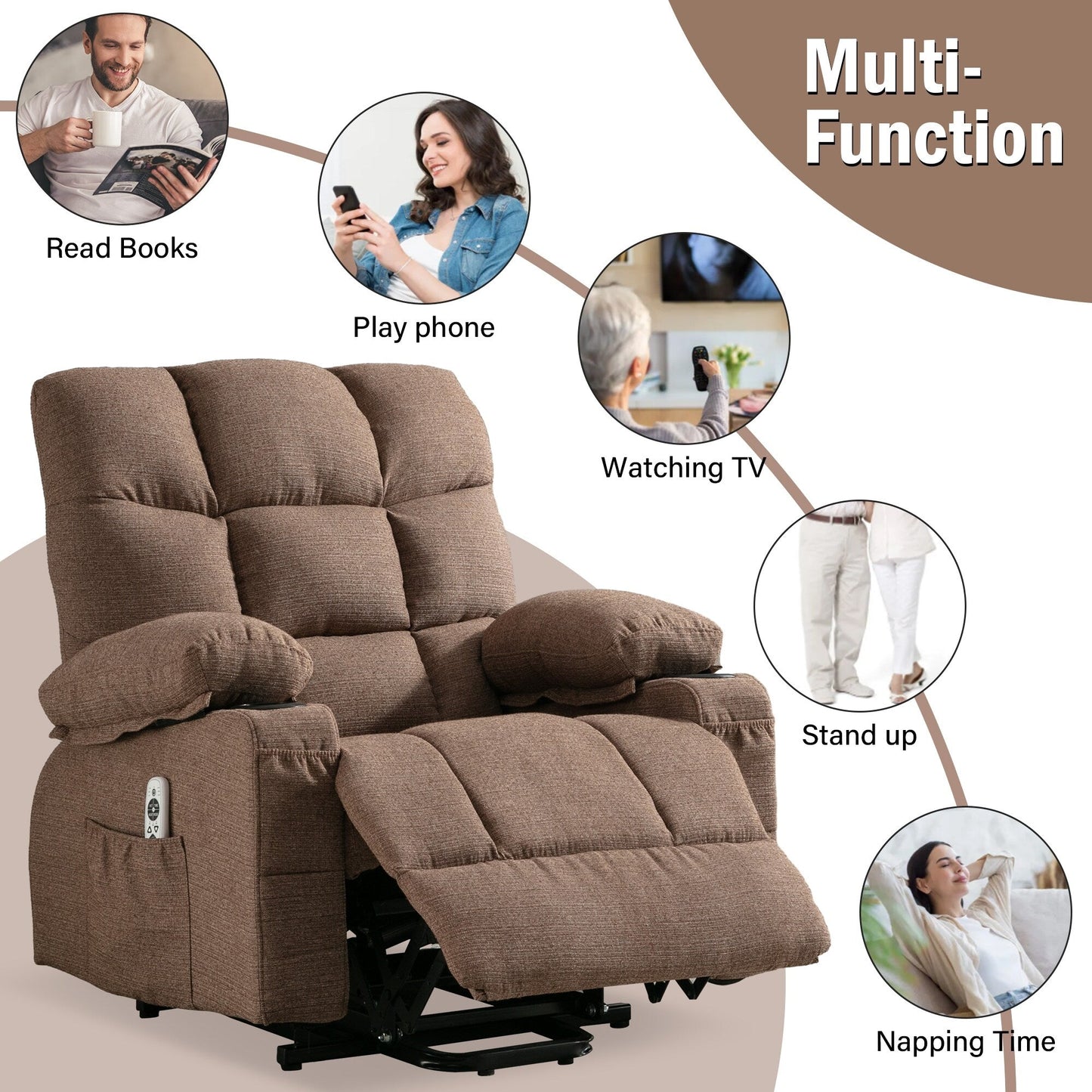 Power Electric massage lift lounge chair, suitable for the elderly, with heating and vibration functions, PU leather with USB, c