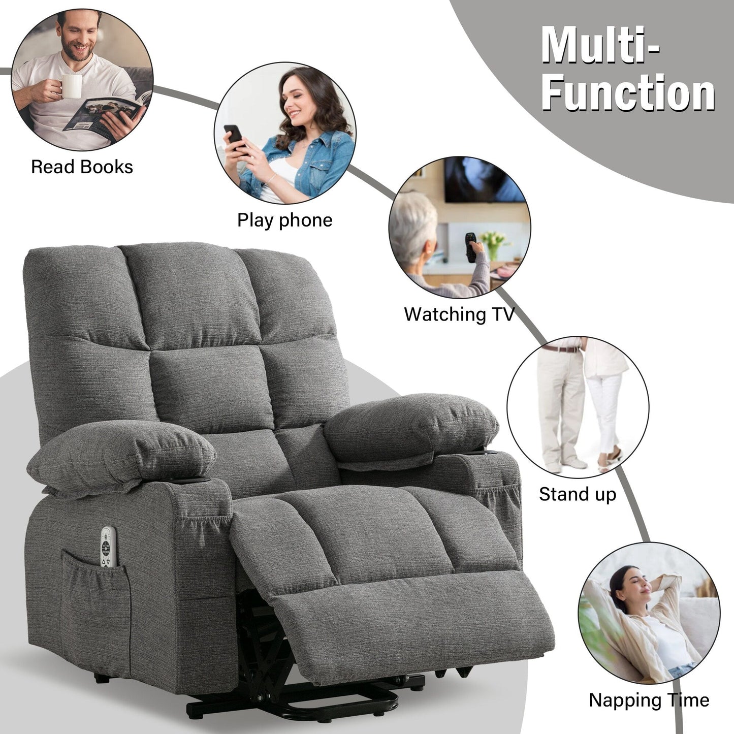 Power Electric massage lift lounge chair, suitable for the elderly, with heating and vibration functions, PU leather with USB, c