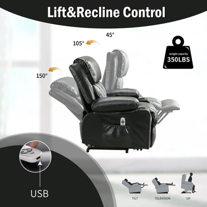 Power Electric massage lift lounge chair, suitable for the elderly, with heating and vibration functions, PU leather with USB, c