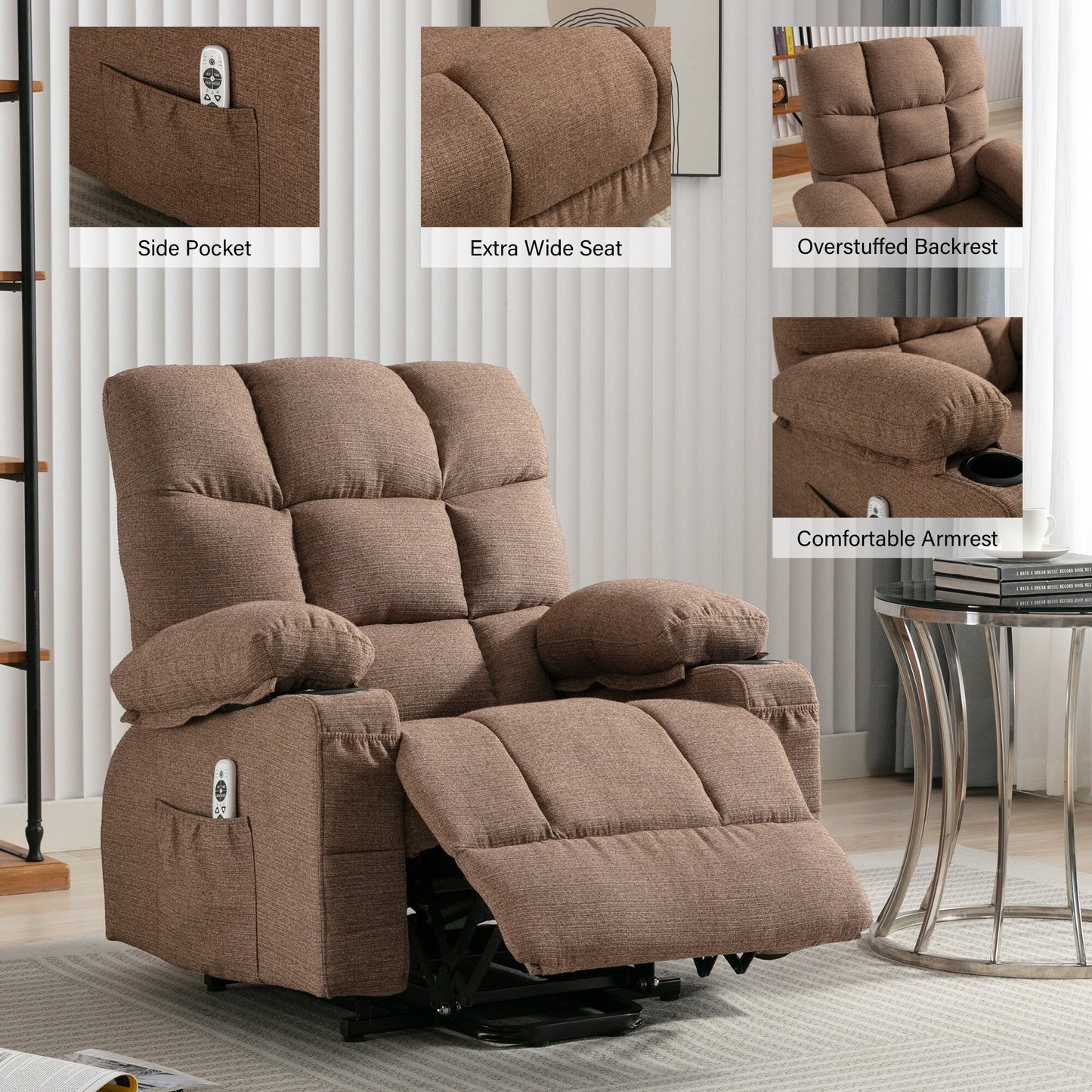 Power Electric massage lift lounge chair, suitable for the elderly, with heating and vibration functions, PU leather with USB, c