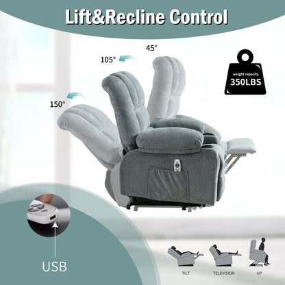 Power Electric massage lift lounge chair, suitable for the elderly, with heating and vibration functions, PU leather with USB, c