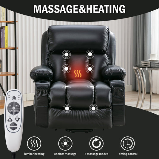 Power Electric massage lift lounge chair, suitable for the elderly, with heating and vibration functions, PU leather with USB, c