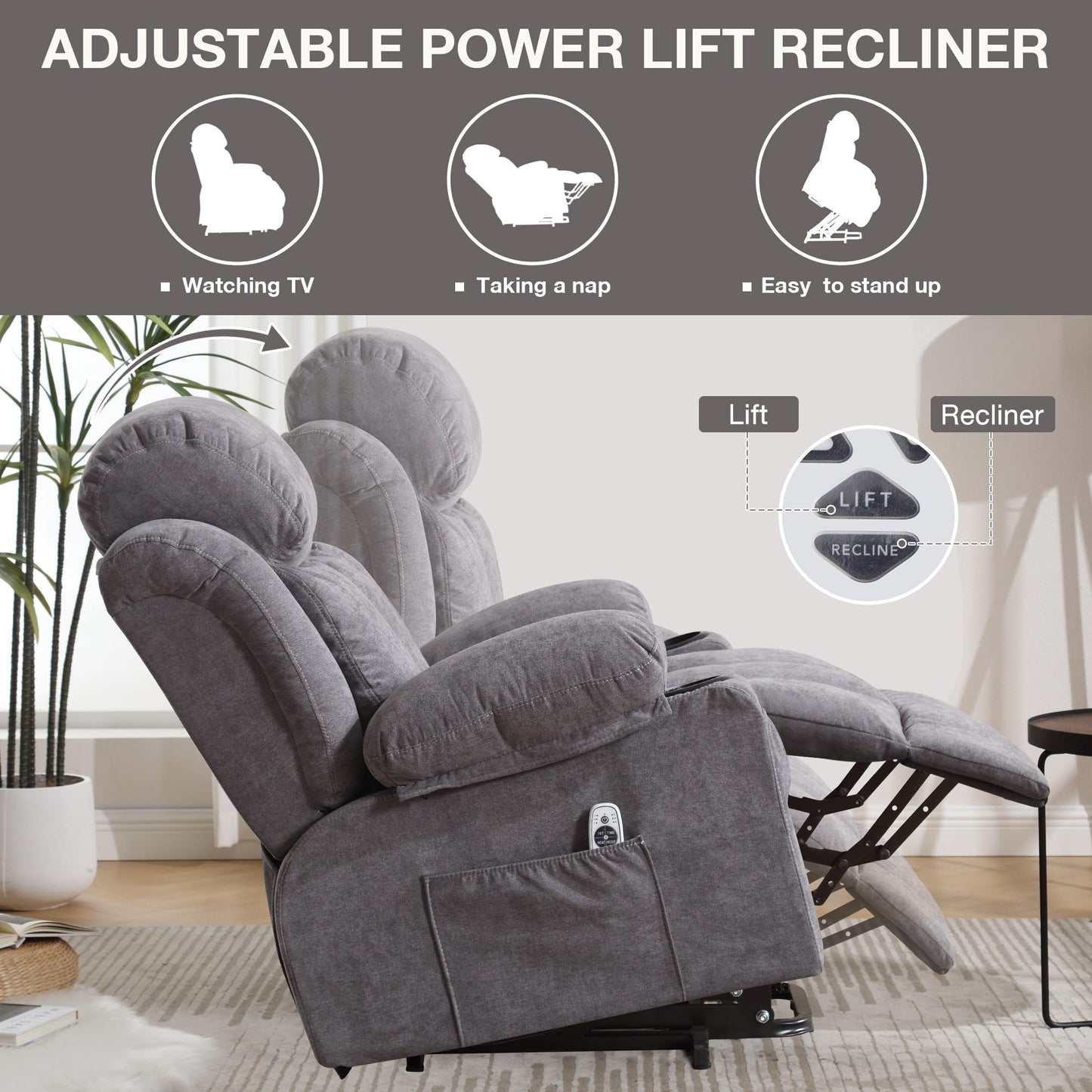 Power Lift Chairs Recliners, Heat  Massage, USB Port, Remote Control