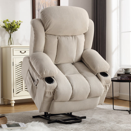 Power Lift Recliner Chair with Heat and Massage Electric Fabric Recliner Chair for Elderly with Side Pocket, USB Charge Port, Re