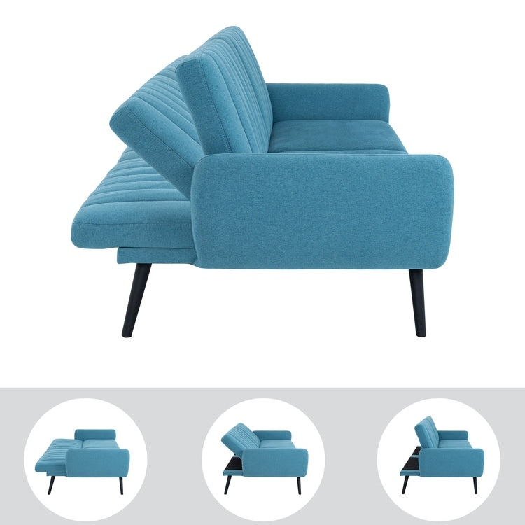Modern Futon Sofa Bed, Convertible Sofa Futon, Split Back Linen Sleeper Couch for Living Room