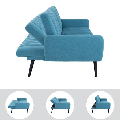 Modern Futon Sofa Bed, Convertible Sofa Futon, Split Back Linen Sleeper Couch for Living Room