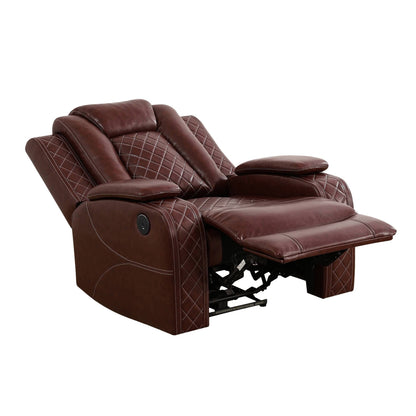 Red Breathing Leather Living Room Sectional Recliner Chair