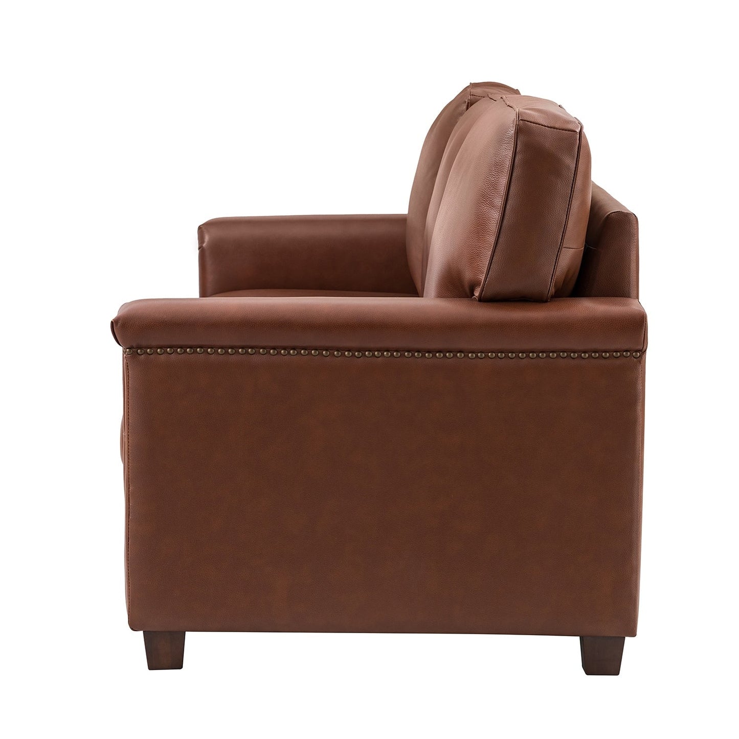 Rita Living Room 3-Seat Genuine Leather Sofa with Solid Wood Legs and Nailhead