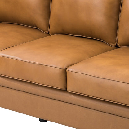 Rita Living Room 3-Seat Genuine Leather Sofa with Solid Wood Legs and Nailhead