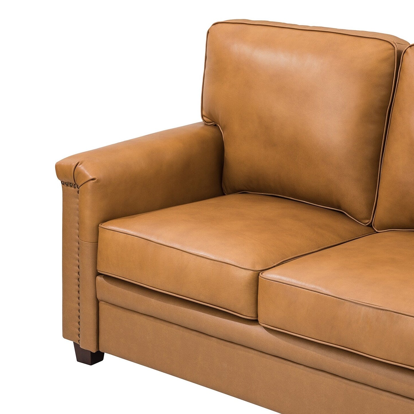 Rita Living Room 3-Seat Genuine Leather Sofa with Solid Wood Legs and Nailhead
