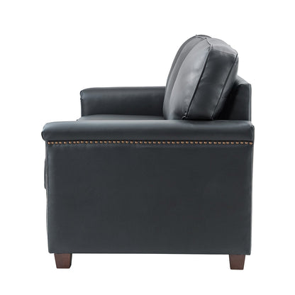 Rita Living Room 3-Seat Genuine Leather Sofa with Solid Wood Legs and Nailhead