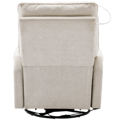 Roomfitters 270Â° Swivel Recliner Chair with USB Charging Port, Side Storage Pocket, and Touch-Activated Lamp, Cream
