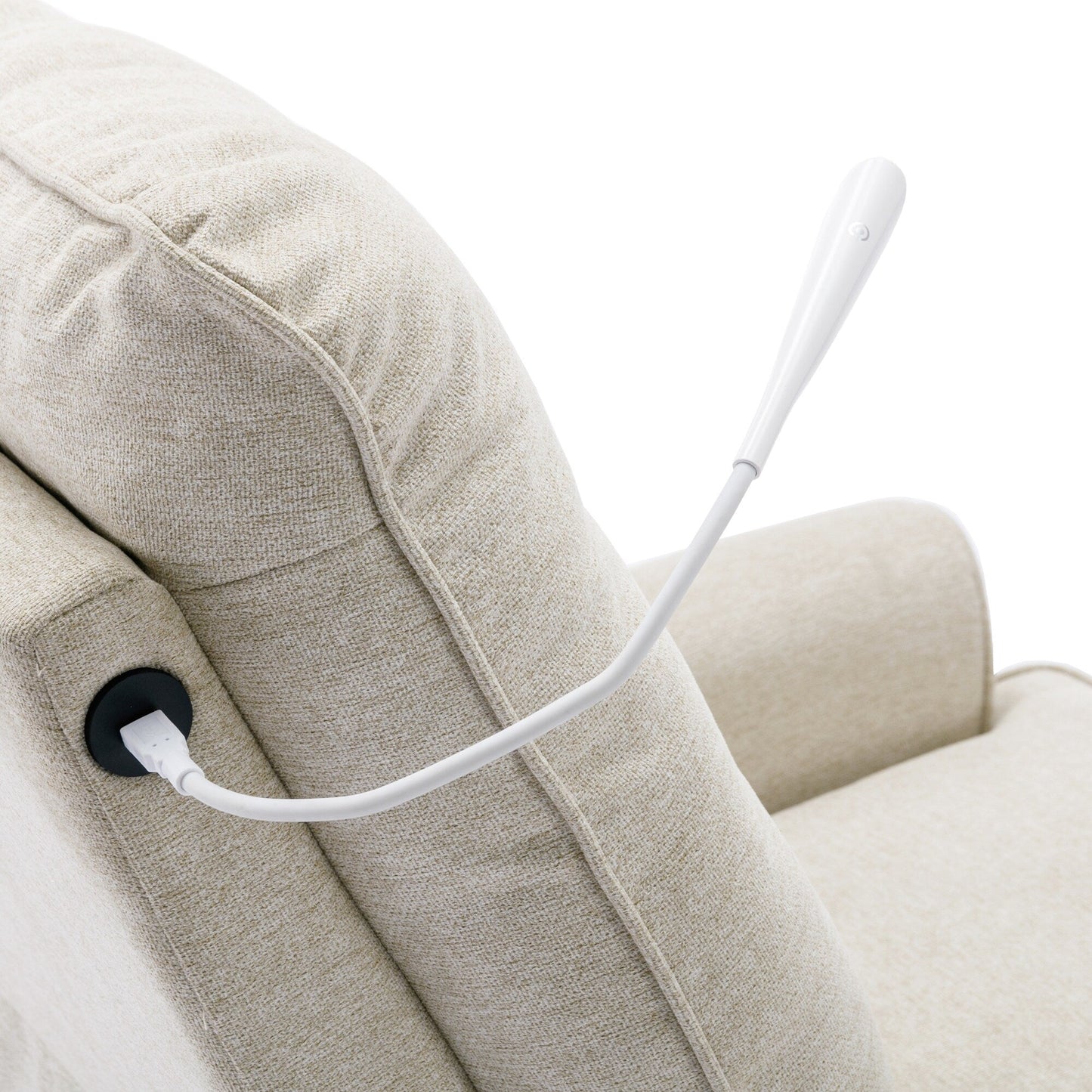 Roomfitters 270Â° Swivel Recliner Chair with USB Charging Port, Side Storage Pocket, and Touch-Activated Lamp, Cream