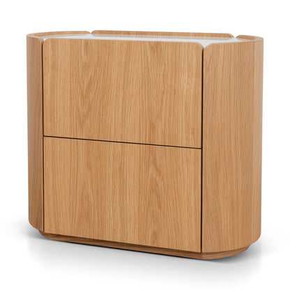 Arnar 60cm Bedside Table - Natural Oak with Marble Top