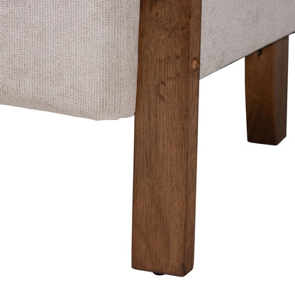 Sage Modern Japandi Light Grey Fabric and Walnut Brown Finished Wood Sofa with Woven Rattan